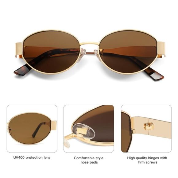 Tan lens Retro Oval Sunglasses - Picture 6 of 7